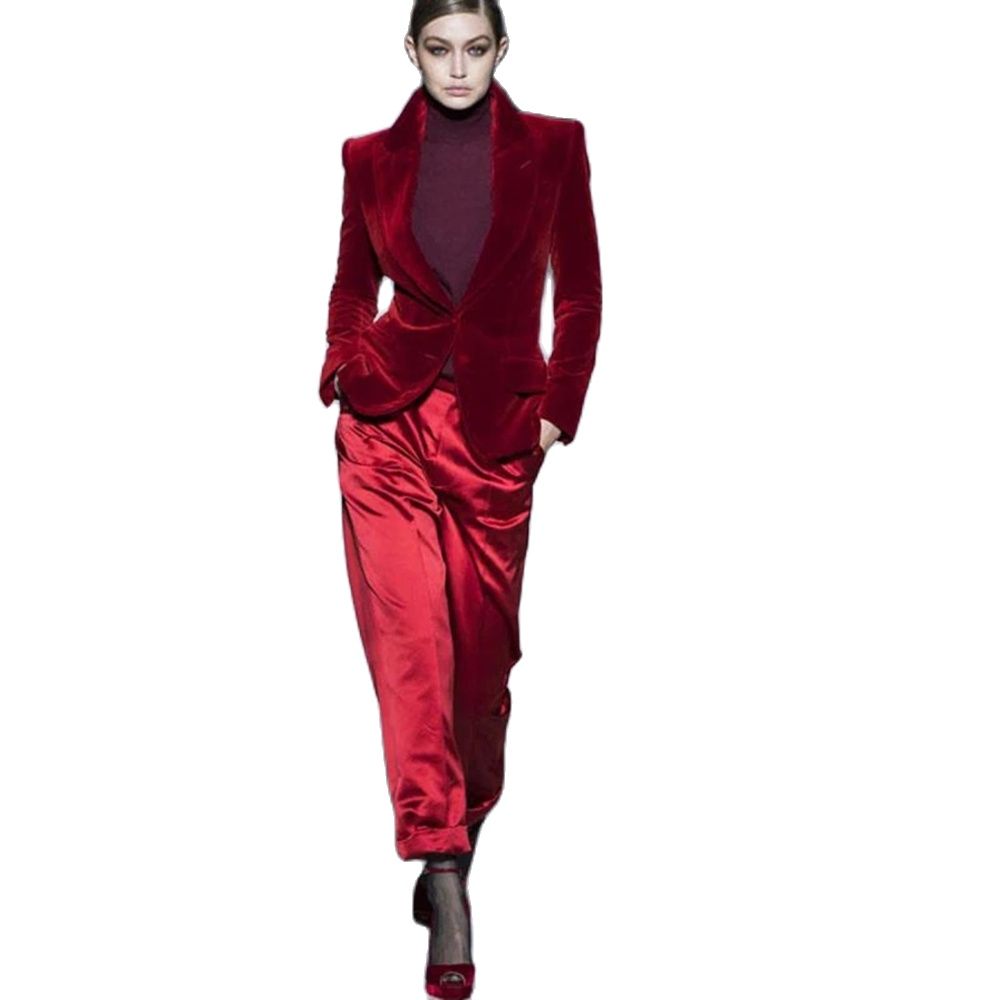 Sewing Velvet Fabric - Women Pant Suits Wine Red Velvet