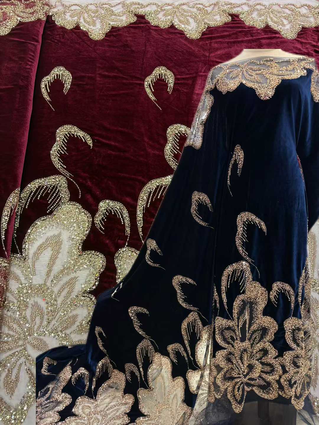 African Velvet Beaded Heavy La - Sewing Velvet Fabric incelemesi ve fiyatı