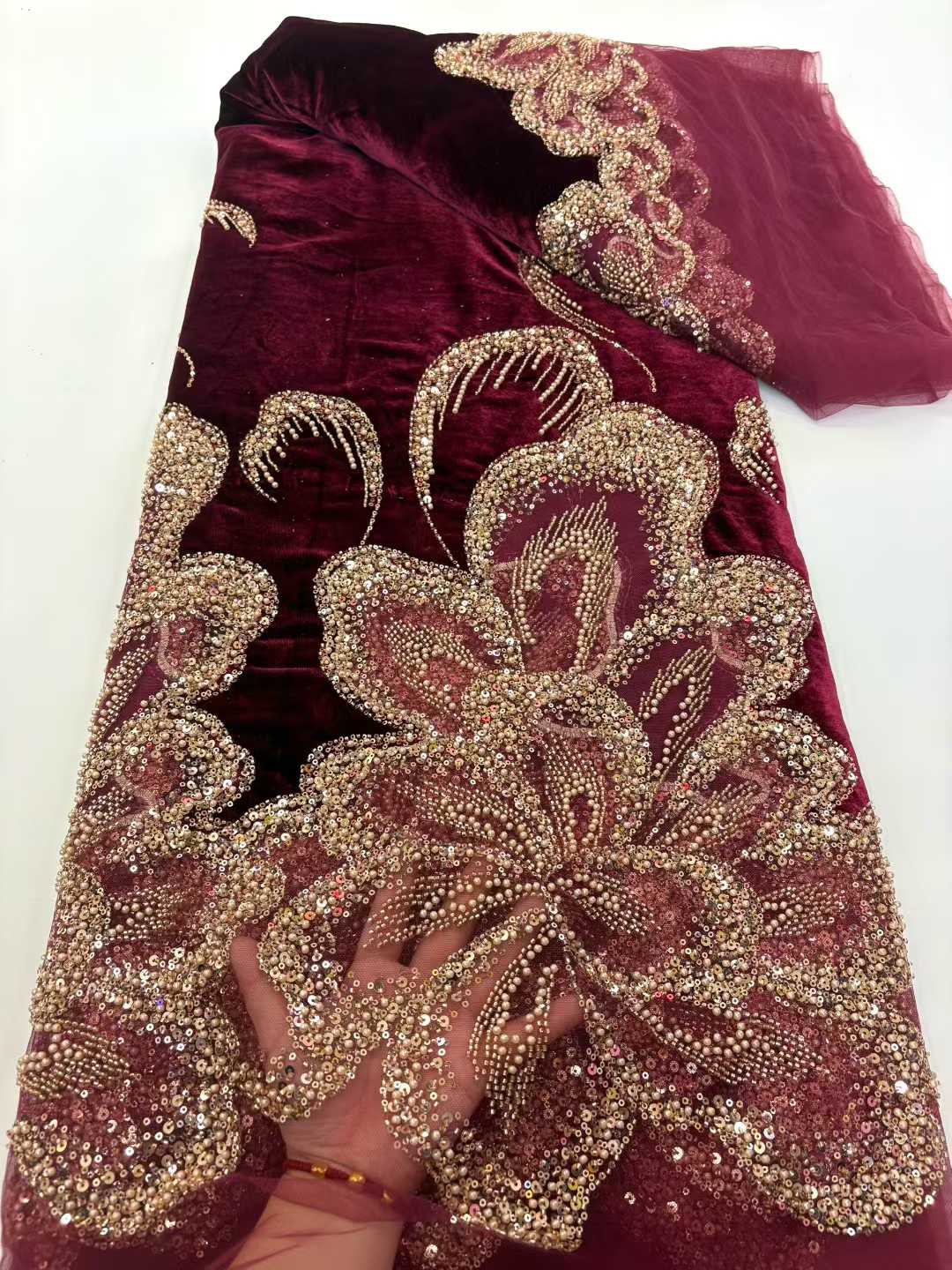African Velvet Beaded Heavy La - Sewing Velvet Fabric incelemesi ve fiyatı