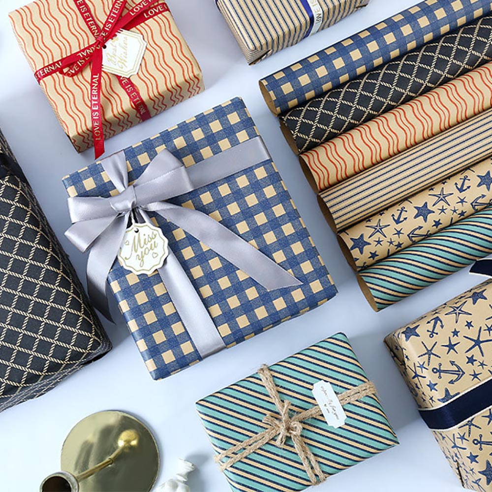 Blue Grid Wrapping Retro Gift  - Pattern Tissue Paper incelemesi ve fiyatı