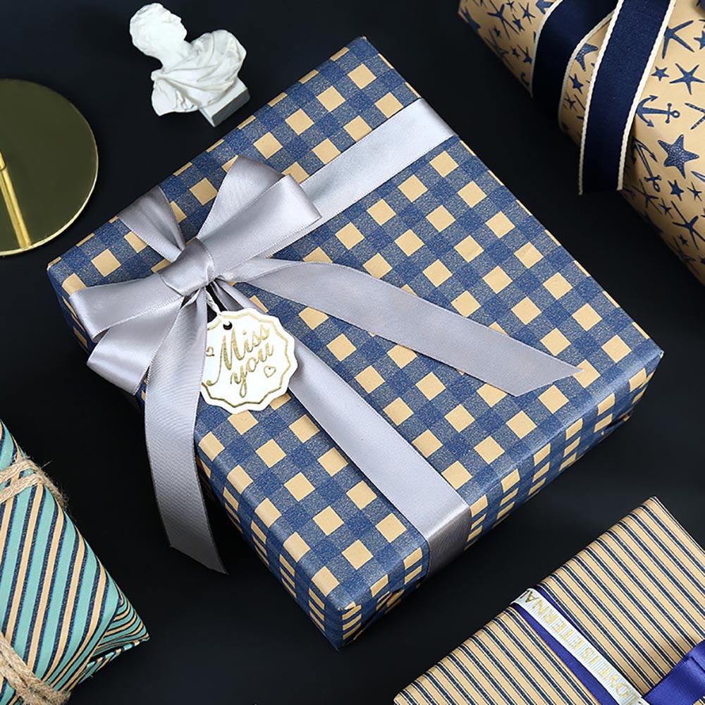 Blue Grid Wrapping Retro Gift  - Pattern Tissue Paper incelemesi ve fiyatı