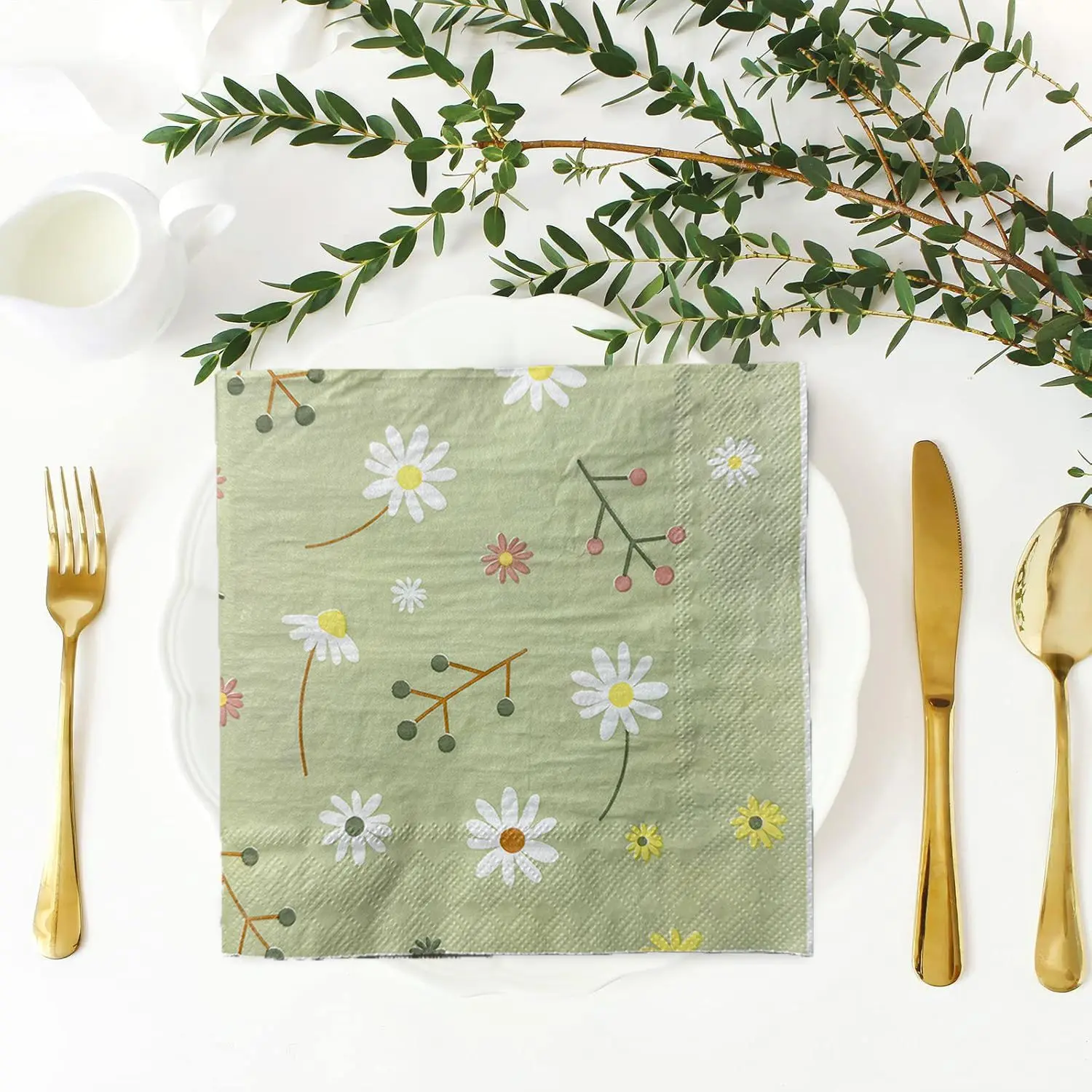 Chamomile Printed Napkin Green - Pattern Tissue Paper incelemesi ve fiyatı