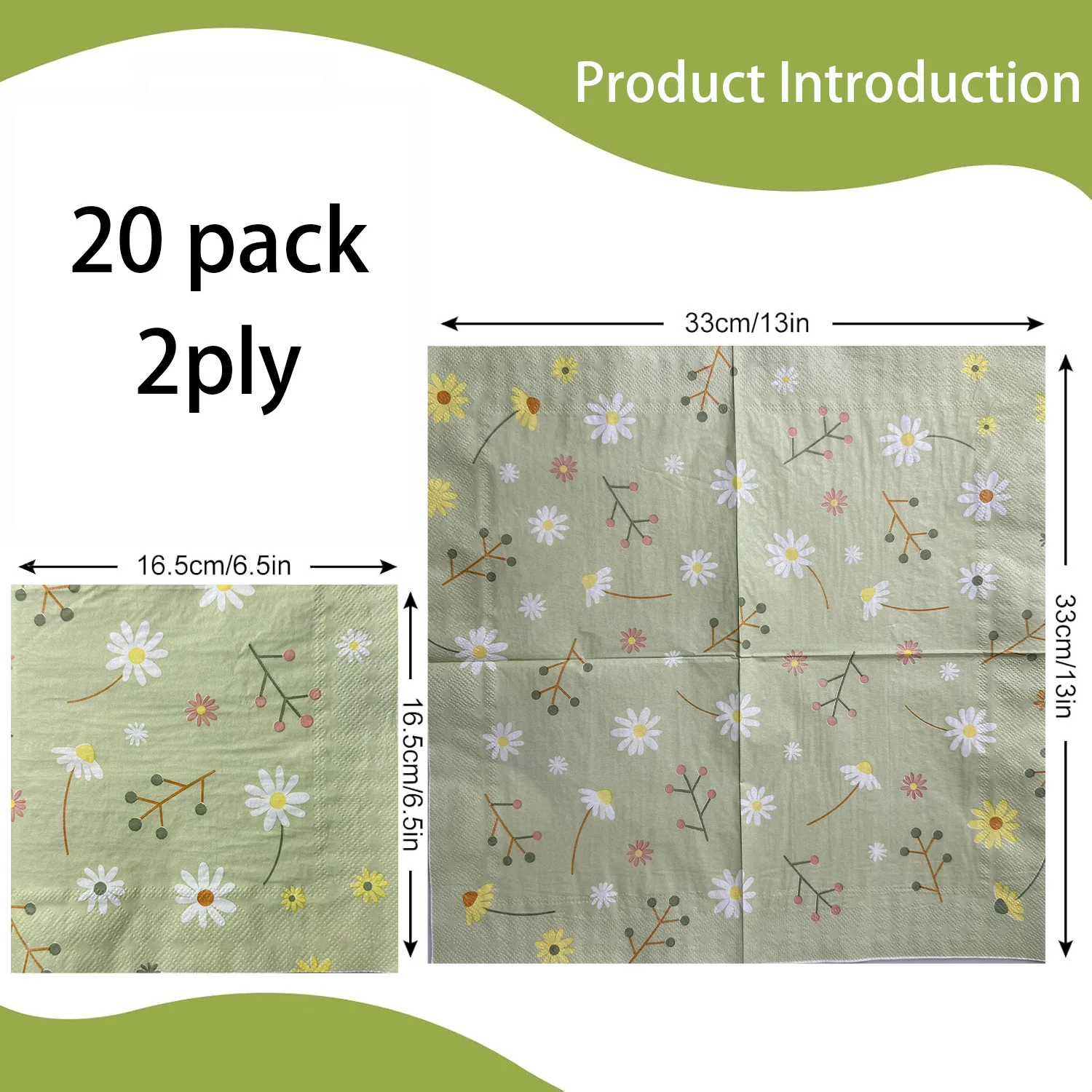 Chamomile Printed Napkin Green - Pattern Tissue Paper incelemesi ve fiyatı