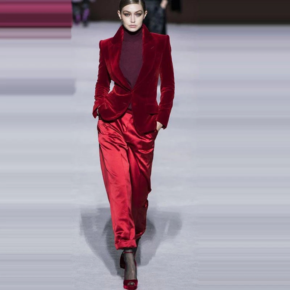 Women Pant Suits Wine Red Velv - Sewing Velvet Fabric incelemesi ve fiyatı